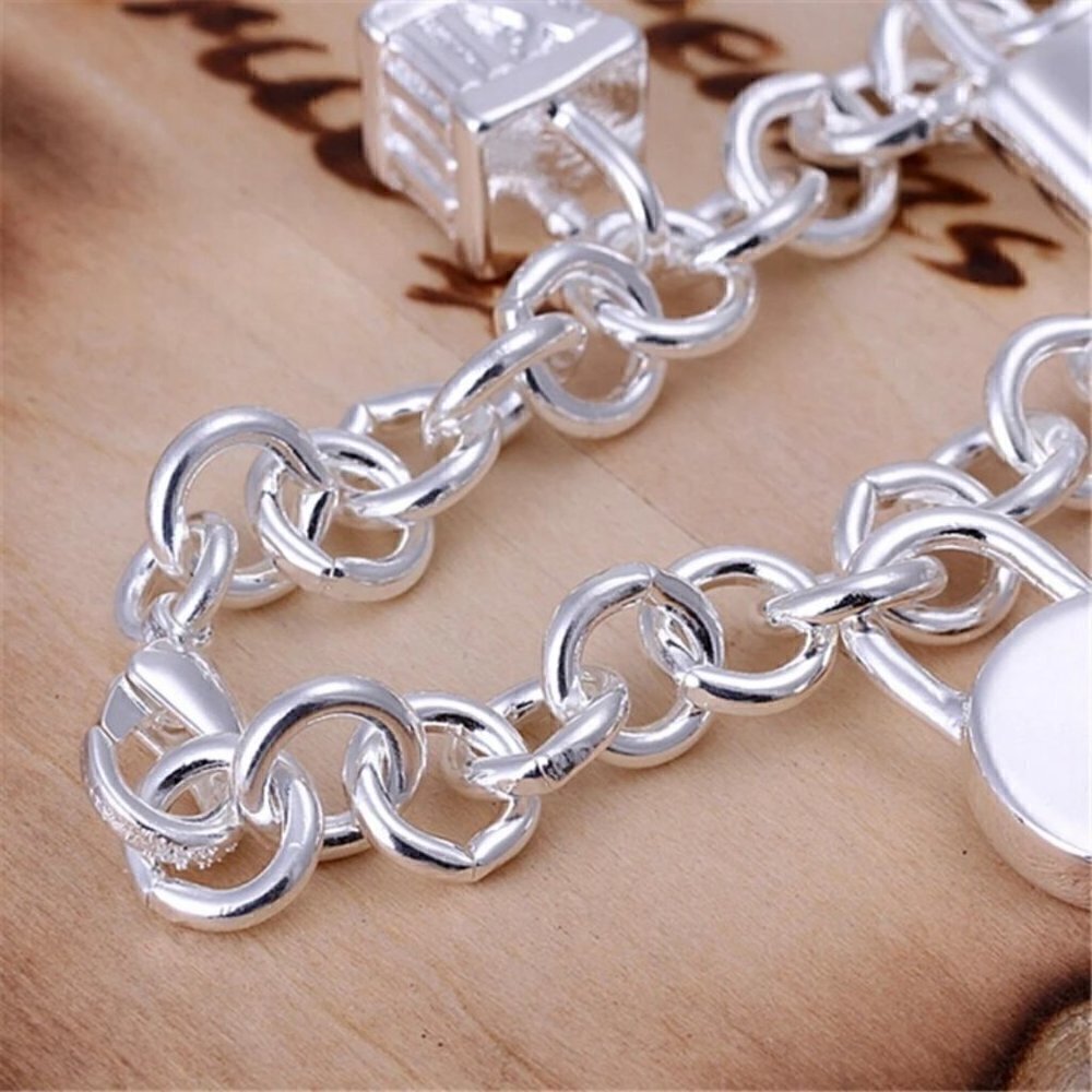 Sterling Silver 925 Chain bracelet with Lock Charms #1226 - Picture 6 of 10